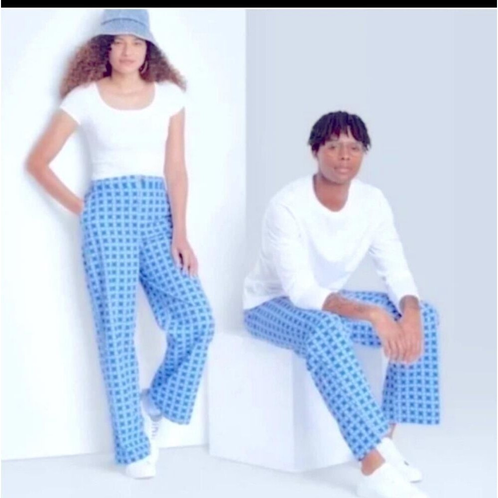 Wild Fable Blue Floral Check Pants Size Large NWT Waist 34 Un-stretched